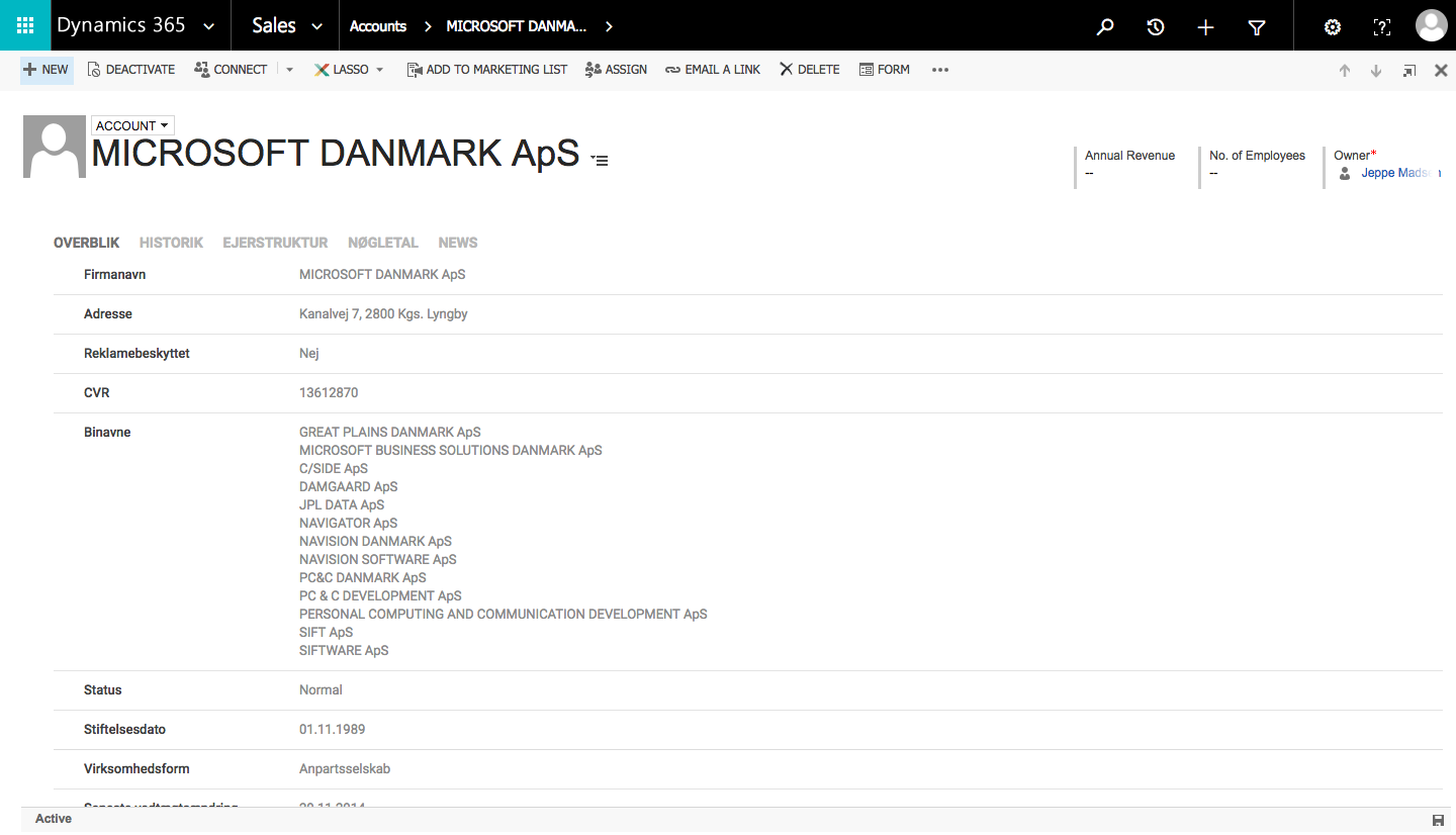 Stamoplysninger på Firma